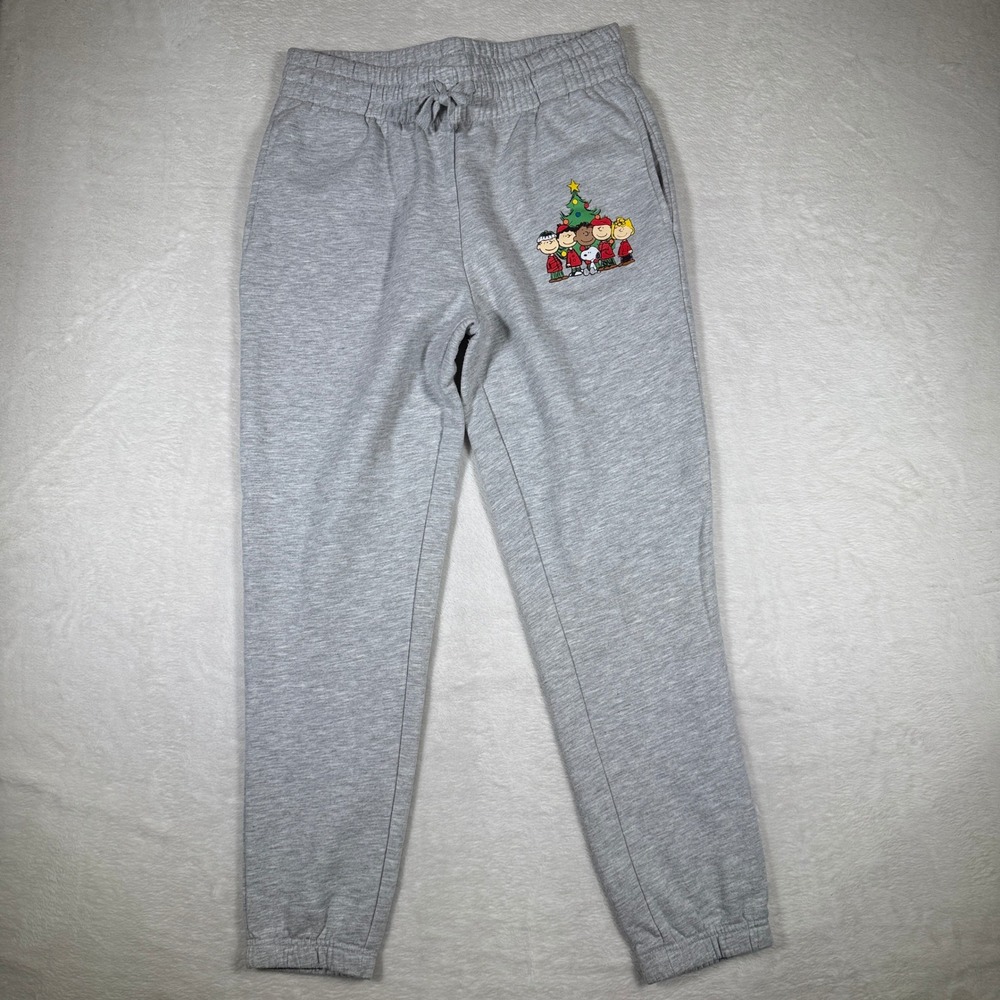 Peanuts Charlie Brown Snoopy Christmas Tree Sweatpants Joggers Gray M Mens